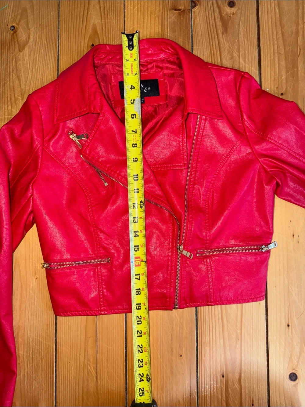 LA Coalition Bright Red Faux Leather Moto Jacket size S